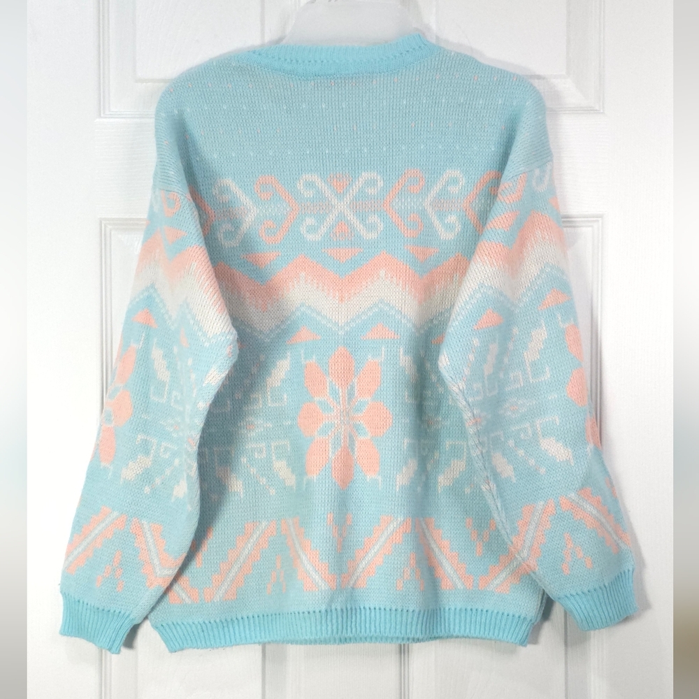 Boston Bay Traders Pastel Fair Isle Wool Sweater Blue Pink M/L Rare Vintage - Picture 4 of 10